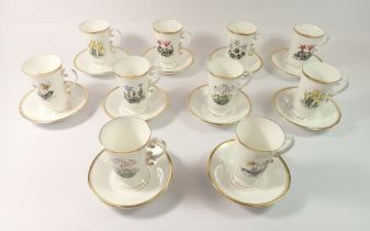 A set of ten Royal Worcester Irish Whisky cups and saucers printed flowers