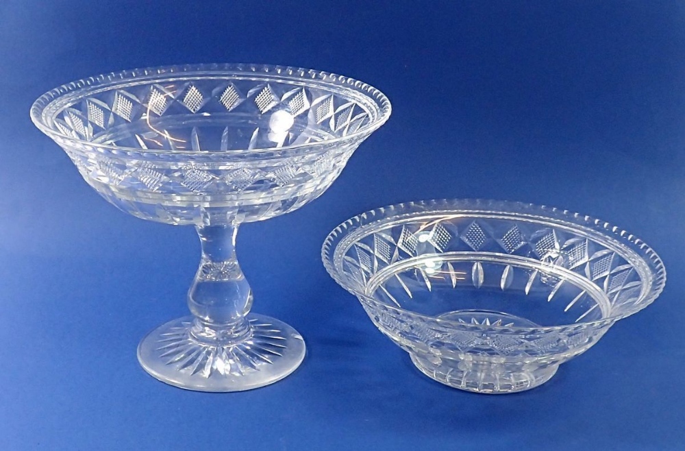 A 19th century cut glass comport and matching bowl, 23cm diameter