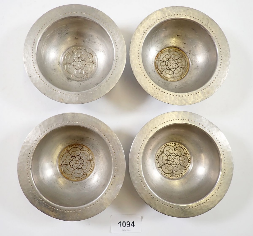 A set of four unusual Tudric pewter small dishes with Tudor Rose to base, made for Liberty, No - Image 2 of 4