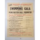 A 1957 35th Annual Swimming Gala poster for Porchester Hall, Paddington, 38 x 50.5cm