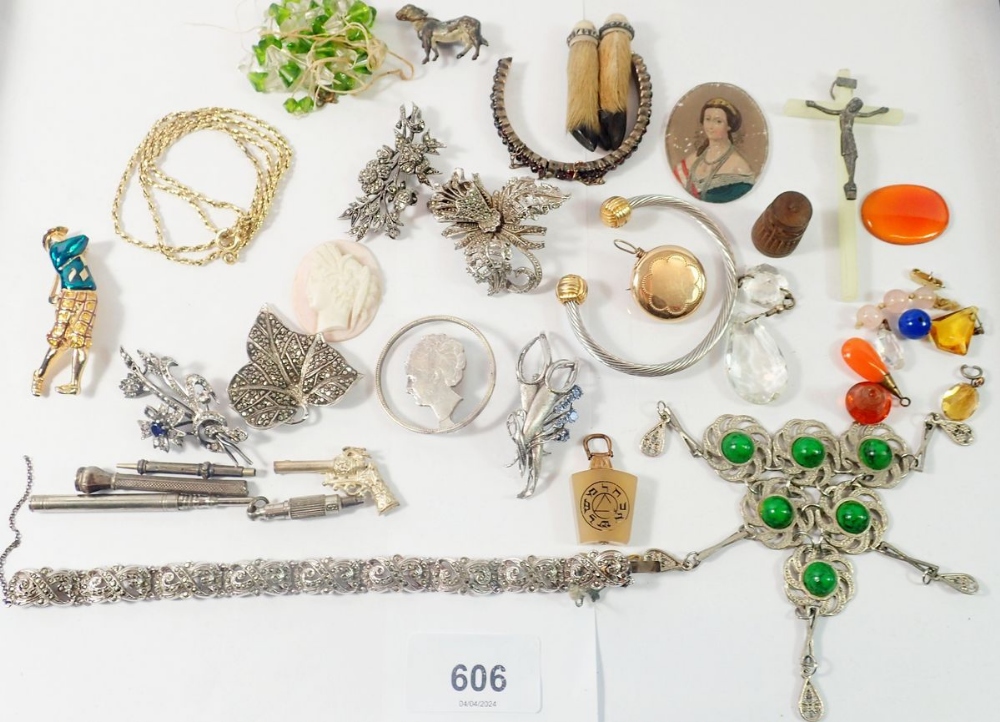 A box of vintage costume jewellery etc.