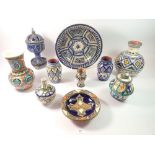 A group of Moroccan tin glazed pottery vases and dishes (10)