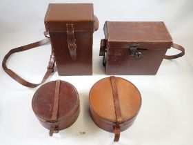 Two leather instruments cases, two collar boxes etc.