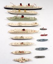 Nine various Triang die cast ships and five miniature ones, largest 26cm long