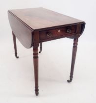 A 19th mahogany Pembroke table on slender turned supports and castors, 36 deep x 45cm wide