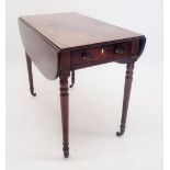 A 19th mahogany Pembroke table on slender turned supports and castors, 36 deep x 45cm wide