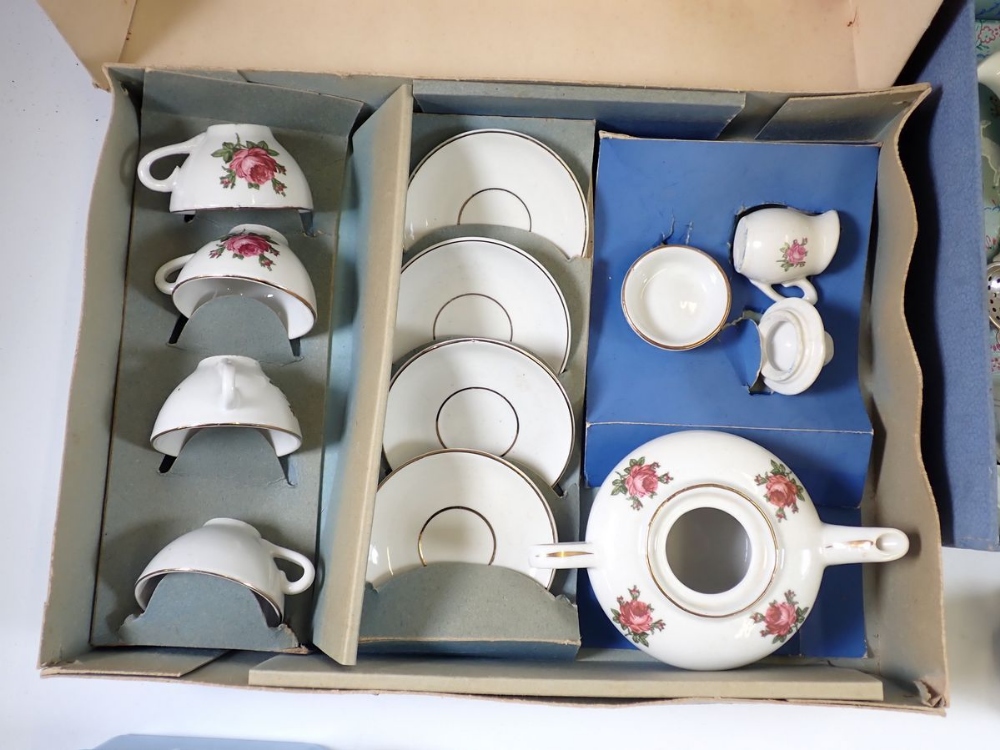 A vintage children's chrome clad pottery tea service, boxed, another part children's tea set, - Image 2 of 2
