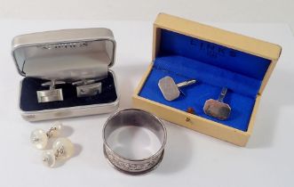 A pair of silver Links of London cufflinks, a silver napkin ring and two other pairs of cufflinks