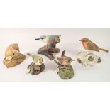 A set of five Ashmor porcelain birds and animals comprising Nuthatch, Mouse, Robin, Wren and