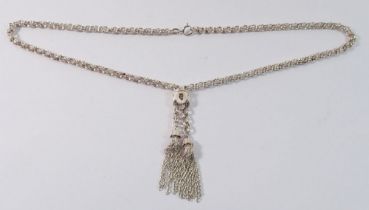 A silver adjustable tassel necklace