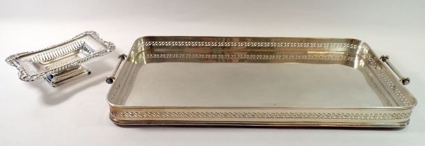A silver plated rectangular tray, 56 x 26cm and a small serving dish