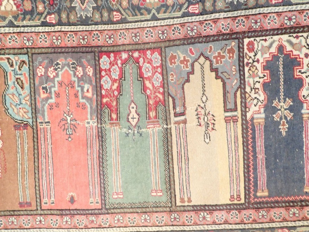 A Persian family prayer rug with five arched panels, 217 x 92cm - Image 2 of 3