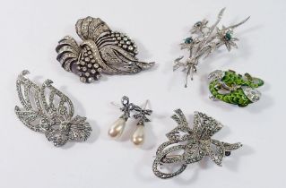 A group of marcasite and paste brooches etc.