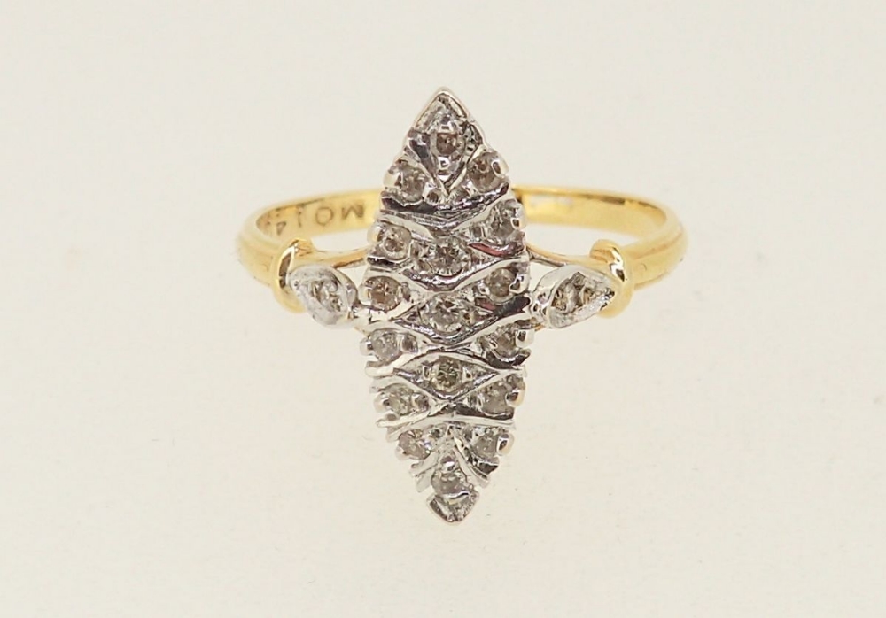 A French 18 carat gold ring of marquise form set small diamonds, 2.6g, size M - Image 2 of 4