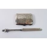 A silver cigarette case and a silver butter knife for William Shakespeare by George Unite,