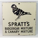 Spratt's vintage enamel sign Budgerigar Mixture & Canary Mixture No Spl 394, 30cm square