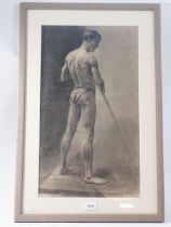 A charcoal study of a semi nude man signed indistinctly, dated 1950, 51 x 29cm