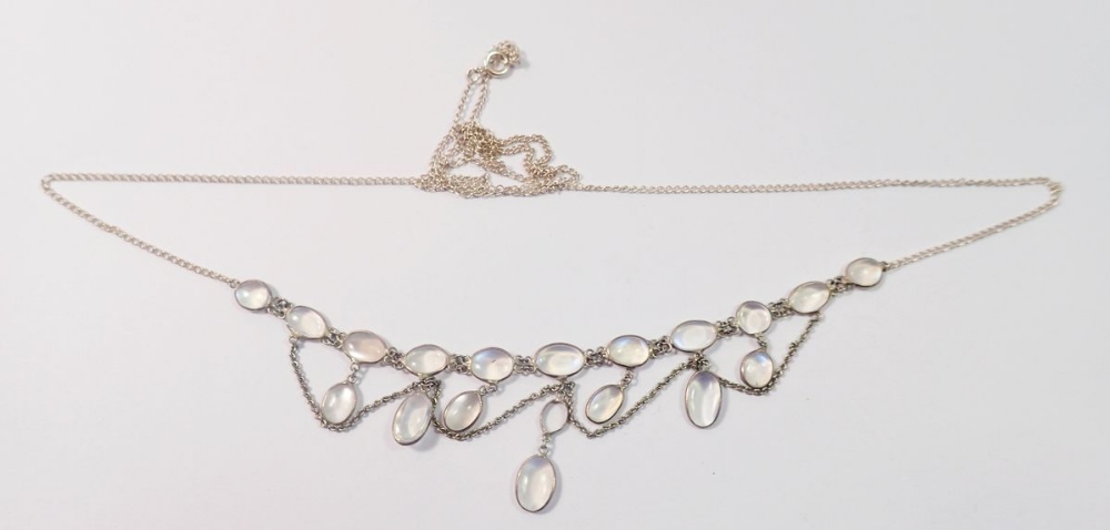 An antique long silver moonstone pendant necklace, 70cm long - Image 3 of 3