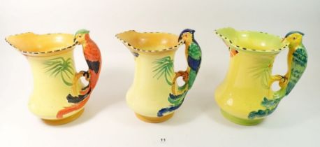 Three Burleigh Ware jugs with parrot handles