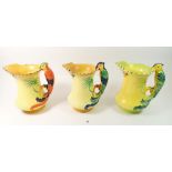 Three Burleigh Ware jugs with parrot handles