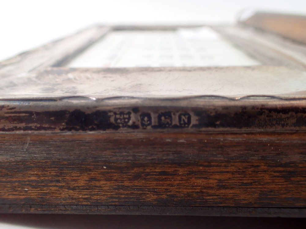 A silver mounted oak desk calendar, Birmingham 1937, 15 x 22cm - Image 2 of 2