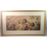 A Vienese colour print of children in a garden after F Lefler, 30 x 68cm