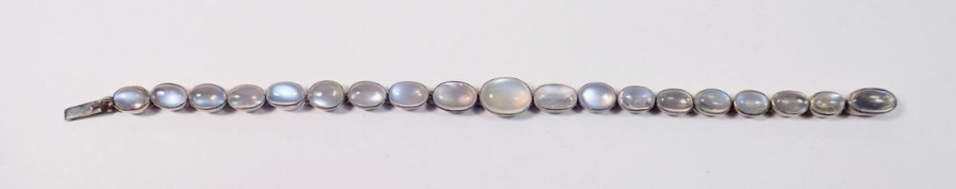 An antique white metal and moonstone bracelet, 16.5cm