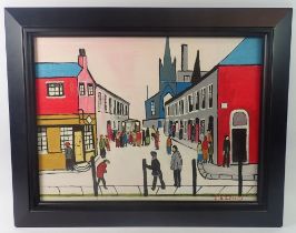 William Findeley Burns - copy of Lowry painting 'The Fever Van' 28 x 38cm