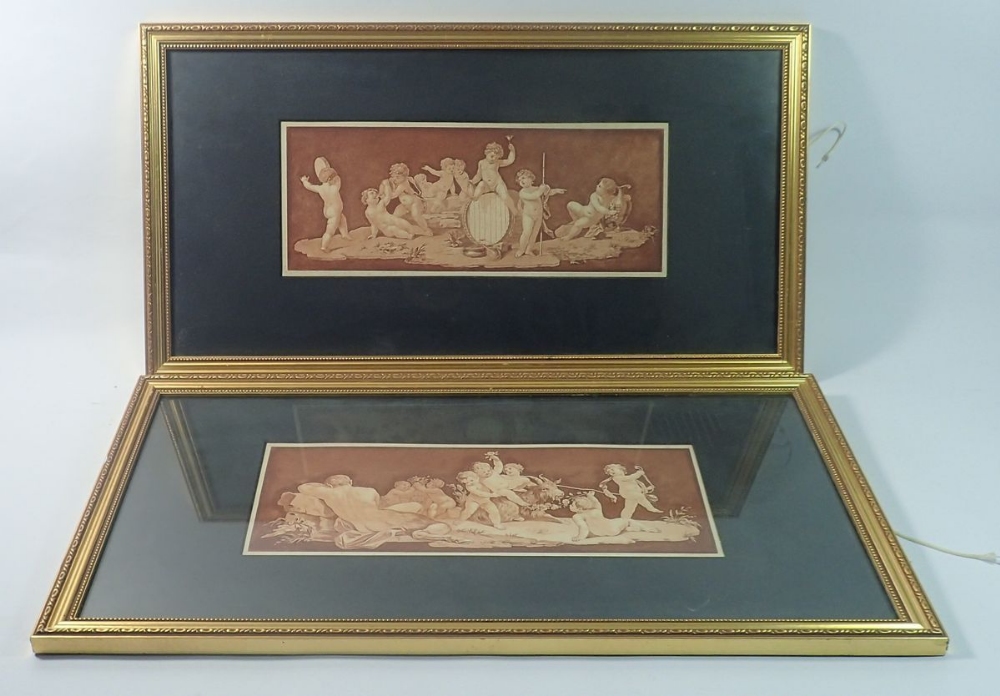 A pair of antique stipple engravings of frolicking cherub scenes, by Bartolozzi after Angelica