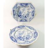 A Victorian stone china ' Royal Persian' blue and white warming plate and rectangular serving
