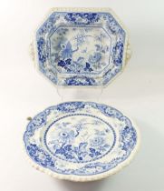 A Victorian stone china ' Royal Persian' blue and white warming plate and rectangular serving