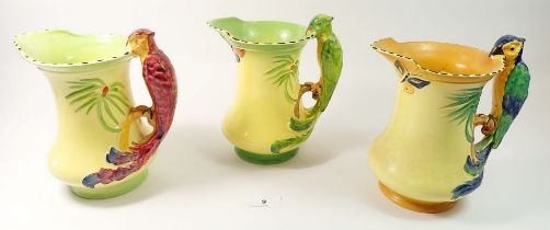 Three Burleigh Ware jugs with parrot handles