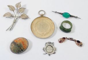 A group of silver jewellery including pair of baby shoe charms plus a stone ring and a white metal