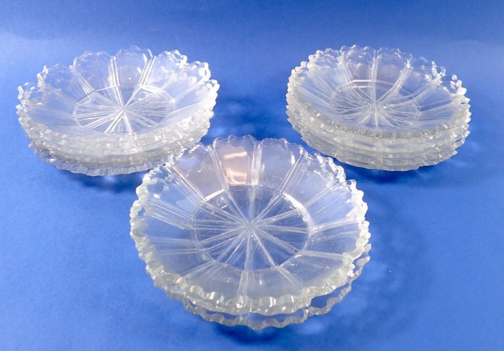 An early 19th century faceted cut glass dessert service with scalloped edges comprising comport, - Image 2 of 2