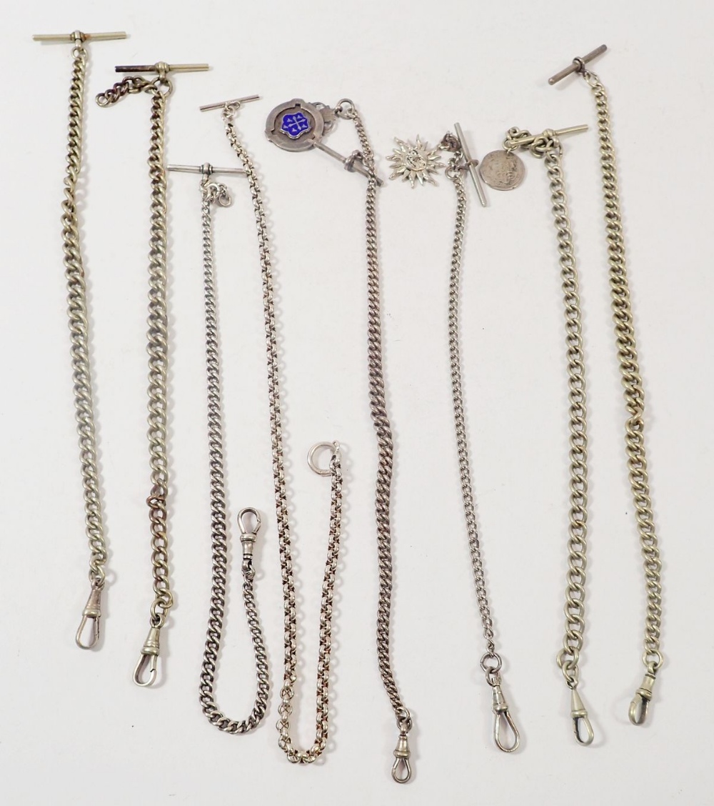 A selection of silver watch chains, 198g total weight