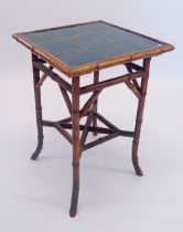 A vintage bamboo occasional table with green tile top, 50 x 50cm