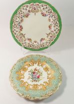 A Minton plate painted floral swags within green and gilt borders, 24cm diameter and a Victorian