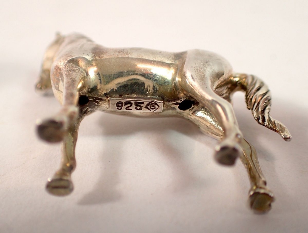 A collection of five miniature silver animals including horses, cat, camel and deer, 73.5g total - Image 2 of 2