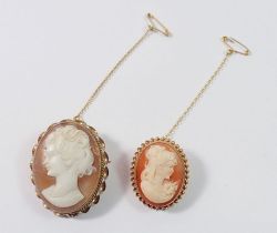 Two 9 carat gold cameo brooches