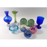 A group of glass paperweights and vases including Caithness (9)