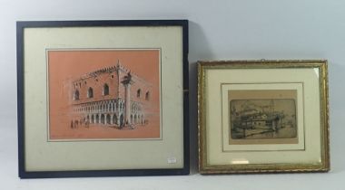 Henry Hammond - pen & chalk sketch North African buildings, 17 x 21cm and a Venetian etching