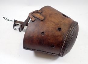 A horse leather nose bag, 16cm deep