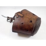 A horse leather nose bag, 16cm deep