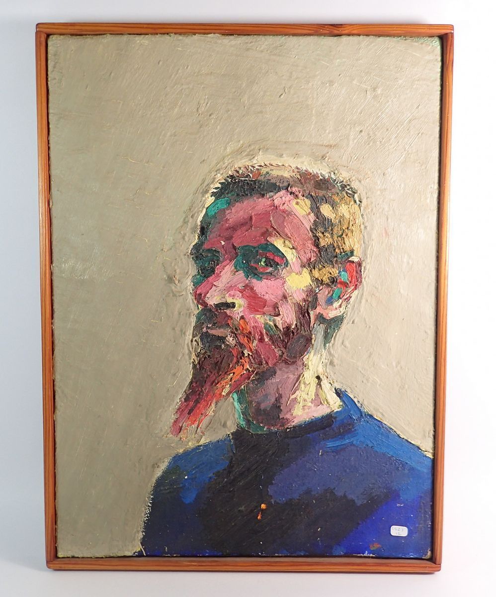 George Rowlett (born 1941)- early oil on canvas self portrait, signed and titled in paint to reverse - Image 2 of 8