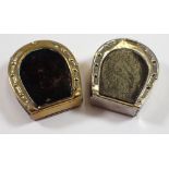 Two novelty horseshoe vesta cases, 4cm tall