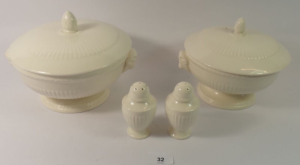 Two Wedgwood Barlaston creamware tureens and two cruets