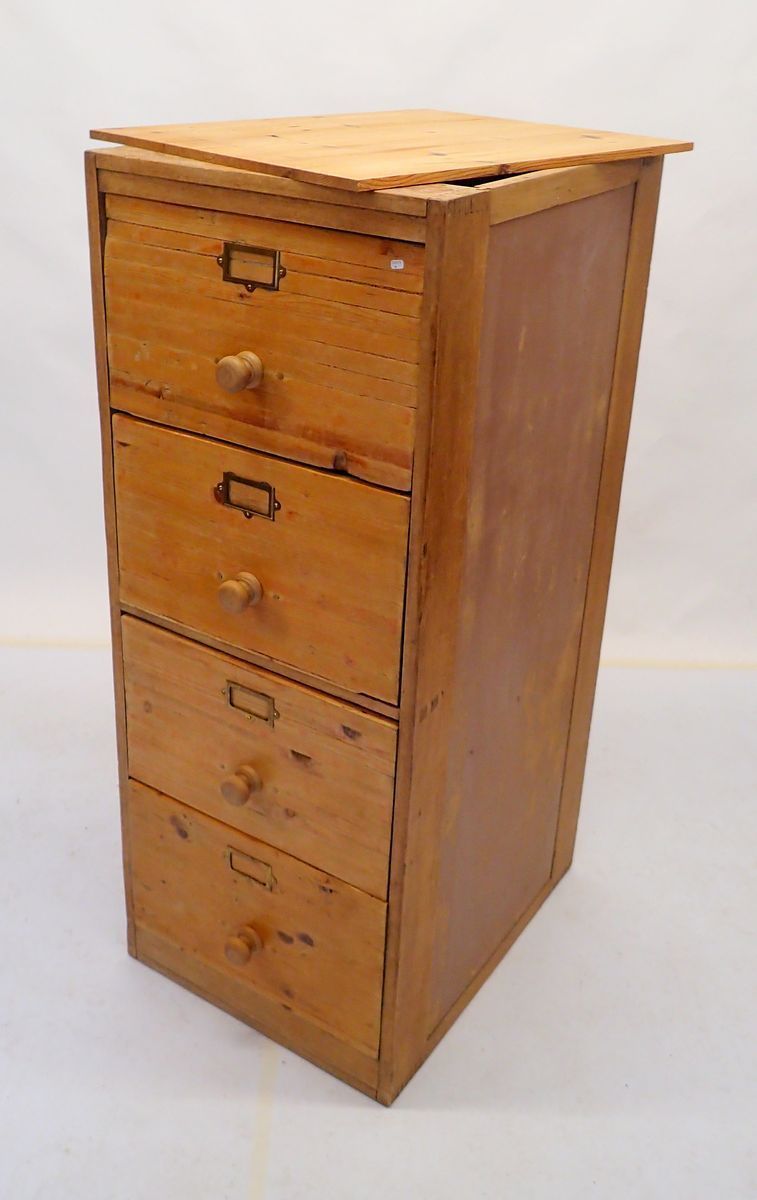 A Victorian pine filing cabinet, 132cm tall x 52cm wide x 65cm deep, replacement top