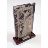 An Armenian Obsidian and white metal miniature alter, 9cm tall