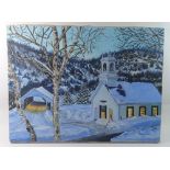 Napubamo - oil on canvas American chapel in snow scene, New Jersey, 46 x 61cm