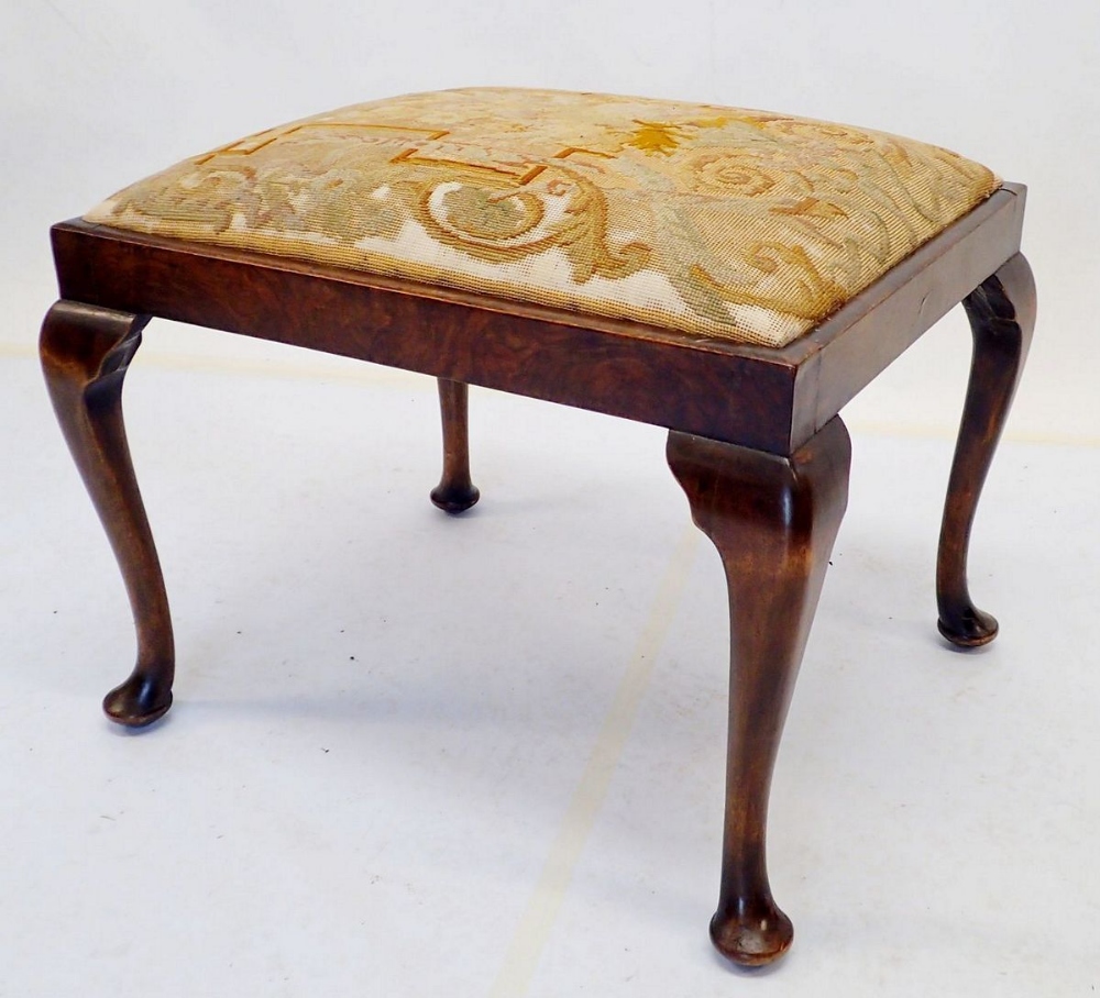 A George III walnut stool with tapestry top, 66cm wide - Image 2 of 2
